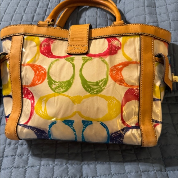 Coach Multicolor Satchel with Yellow leather Accents. - Picture 4 of 10